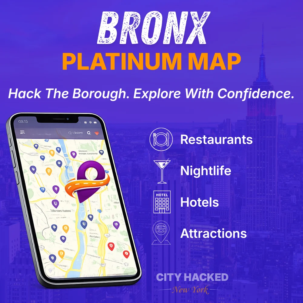 Bronx Platinum Map showcasing the best restaurants, hotels, attractions, and nightlife in Bronx, NY