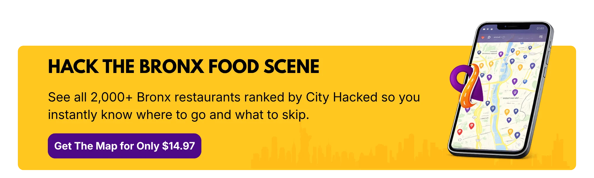 Bronx Restaurants Map CTA Banner Bronx Restaurant Map Promotional banner showcasing the guide and price