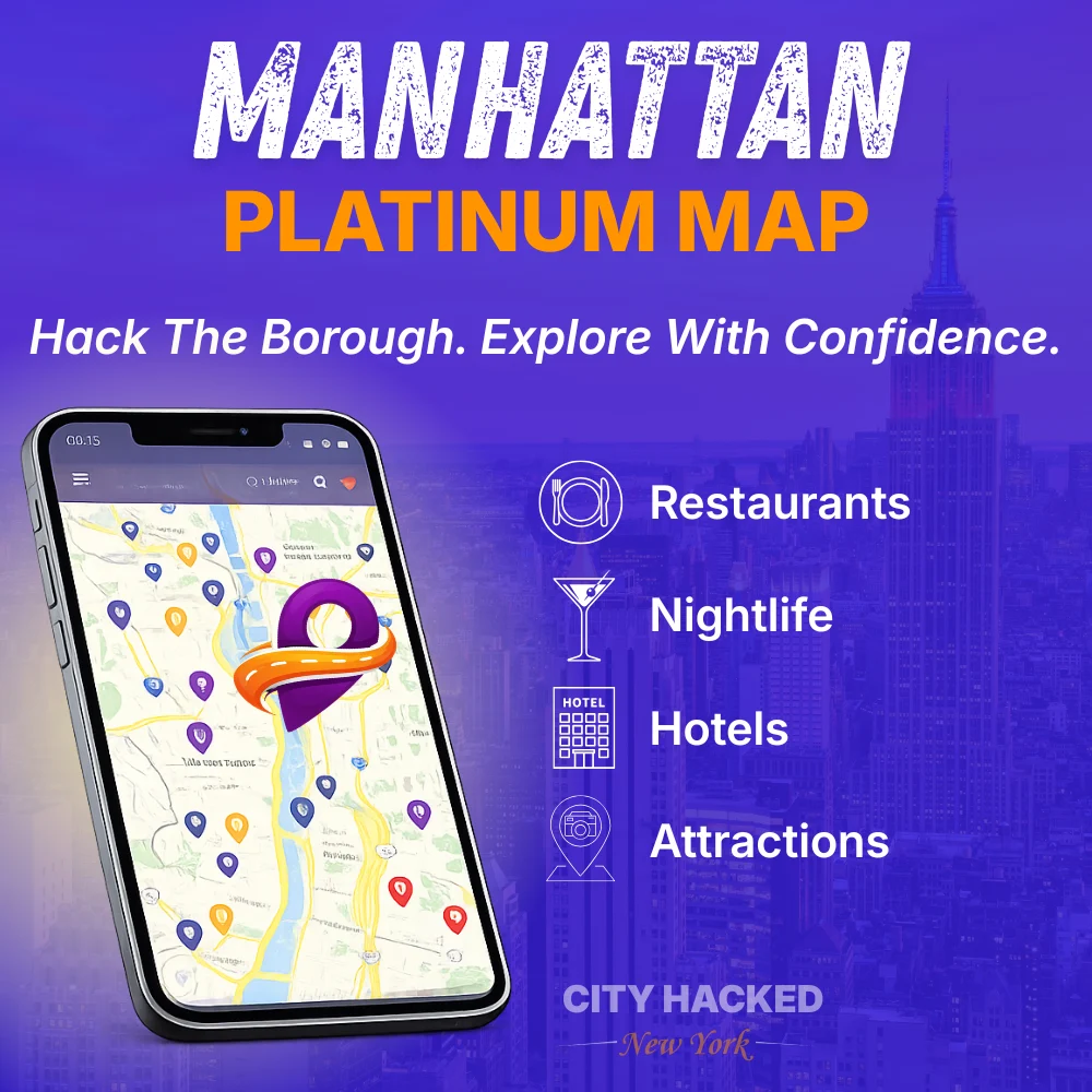Manhattan Platinum Map showcasing the best restaurants, hotels, attractions, and nightlife in Manhattan, NY
