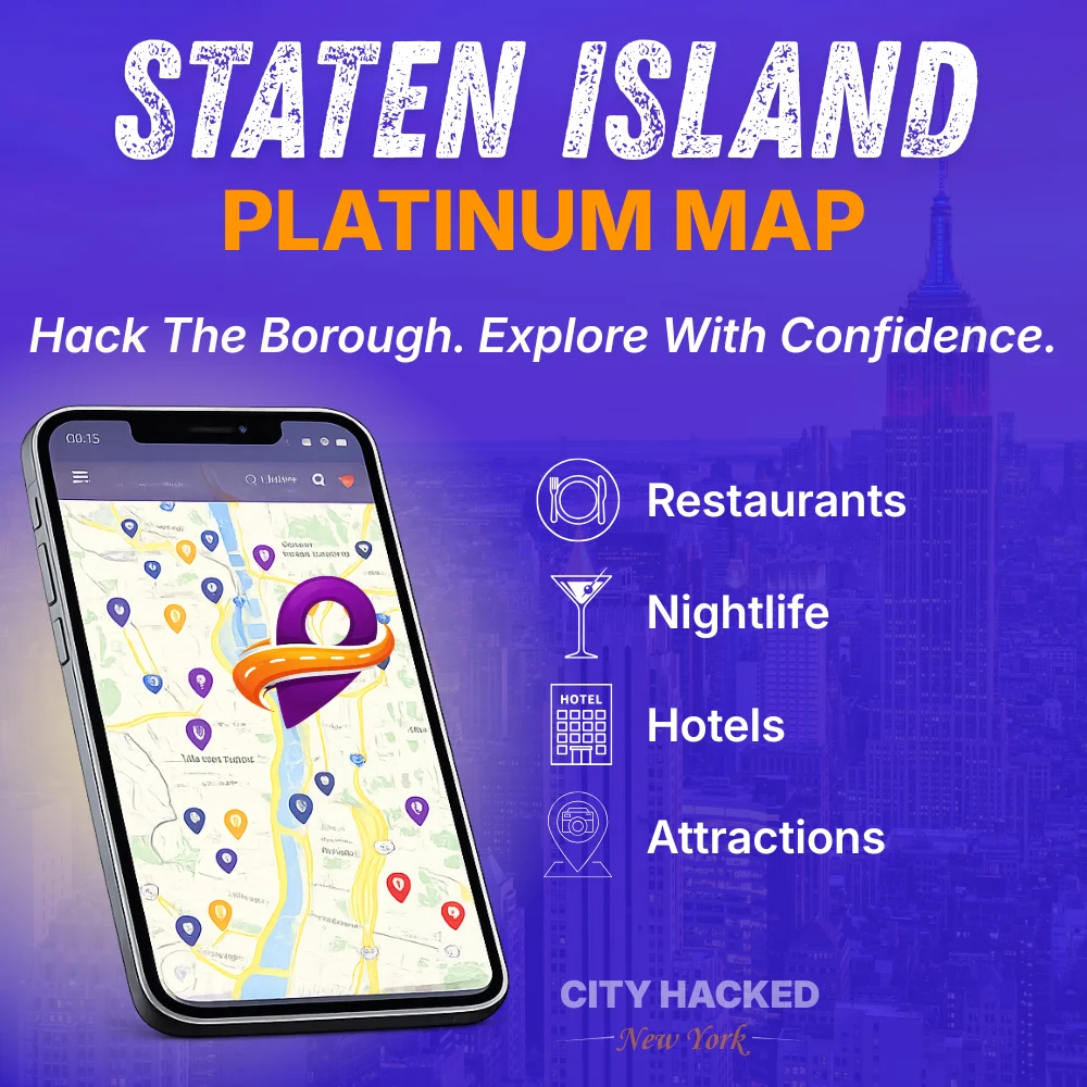 Staten Island Platinum Map showcasing the best restaurants, hotels, attractions, and nightlife in Staten Island, NY