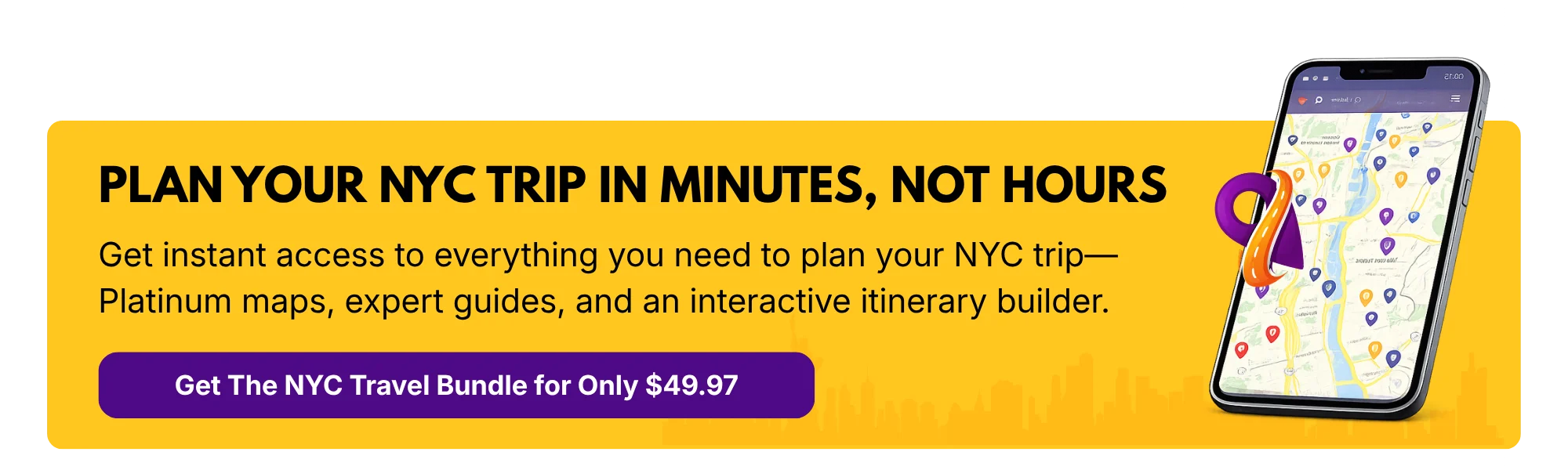 NYC Travel Bundle Promotional banner showcasing the guide and price