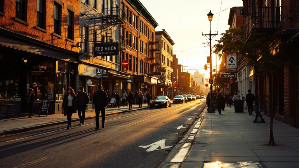 Editorial street photography shot of mid-density Red Hook, Brooklyn NYC
