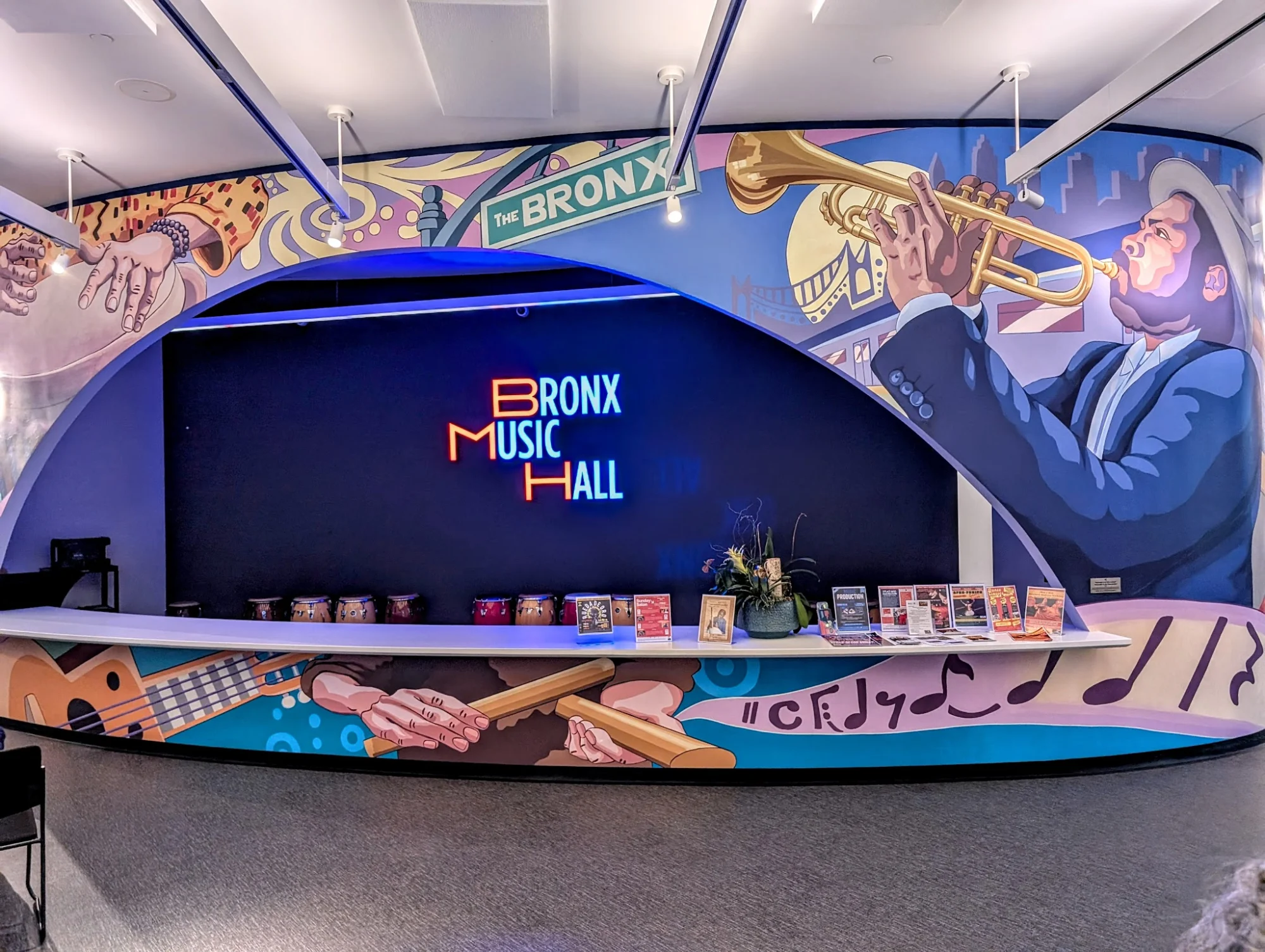 Bronx Music Heritage Center featured image Interior wall mural featuring jazz musicians at Bronx Music Heritage Center, Melrose.