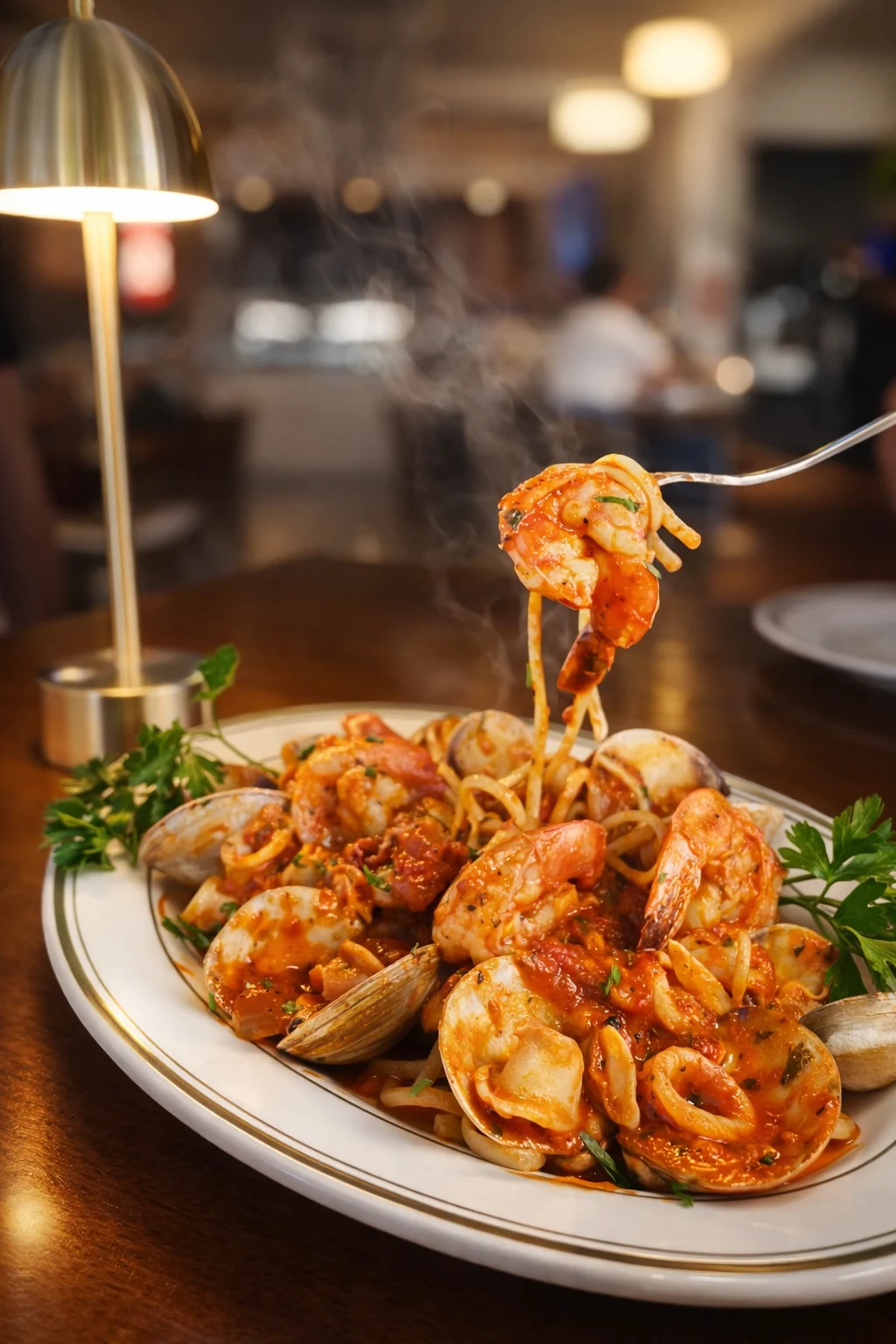 DOUGH by Licastri Silver Lake featured image Plate of linguine with clams and shrimp in a tomato sauce. DOUGH by Licastri Silver Lake, Bronx NYC.